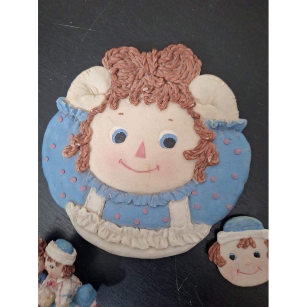 Vintage Raggedy Ann & Andy Resin Tea Set of 3 Figurines Cute Collectible - Picture 2 of 5